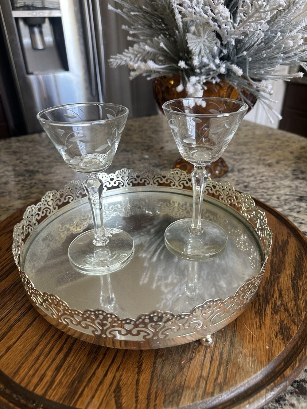 Libbey Windswept Cordial Glass Set of 2 MCM 5-3/4” Tall Clear Crystal
